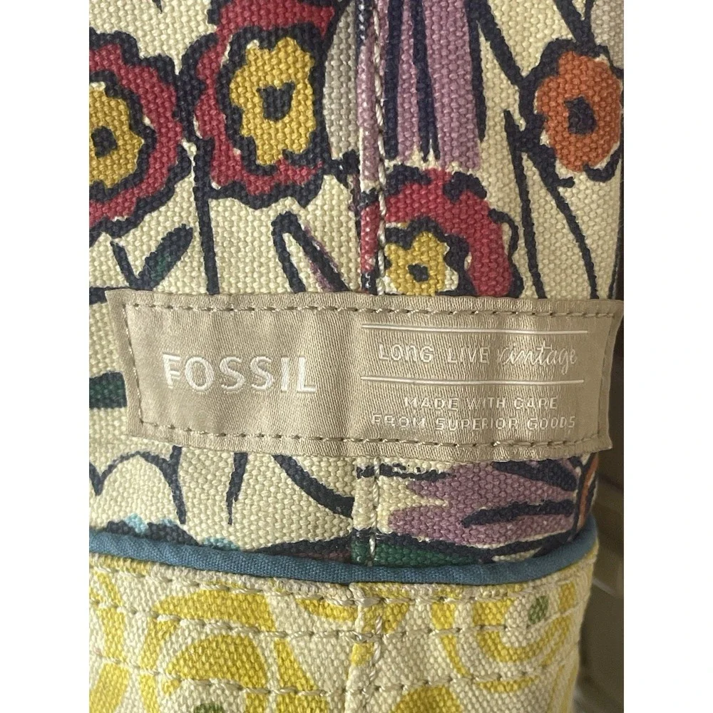 Fossil Long Live Vintage Canvas Floral Retro Hobo Bag Purse Y2K Hippie Boho